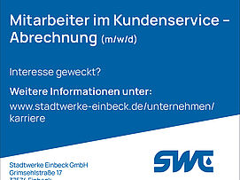 Stellenanzeige Stadtwerke Einbeck. Mitarbeiter im Kundenservice – Abrechnung (m/w/d) in Vollzeit. 